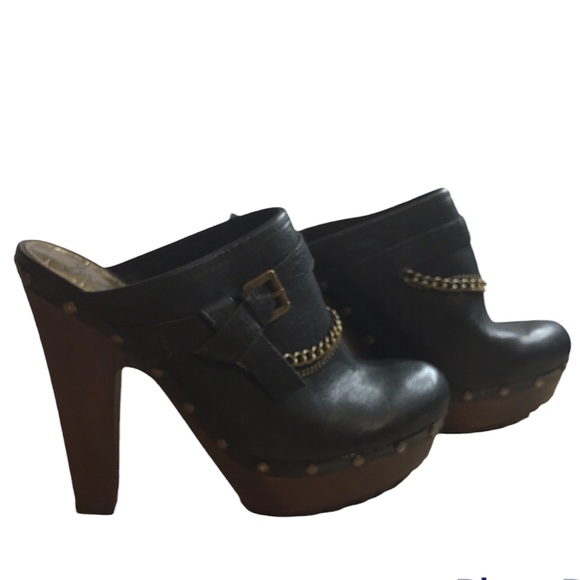 SAM EDELMAN FLAIR Chain Detail Strap Buckle LEATHER Clogs - Picture 9 of 10